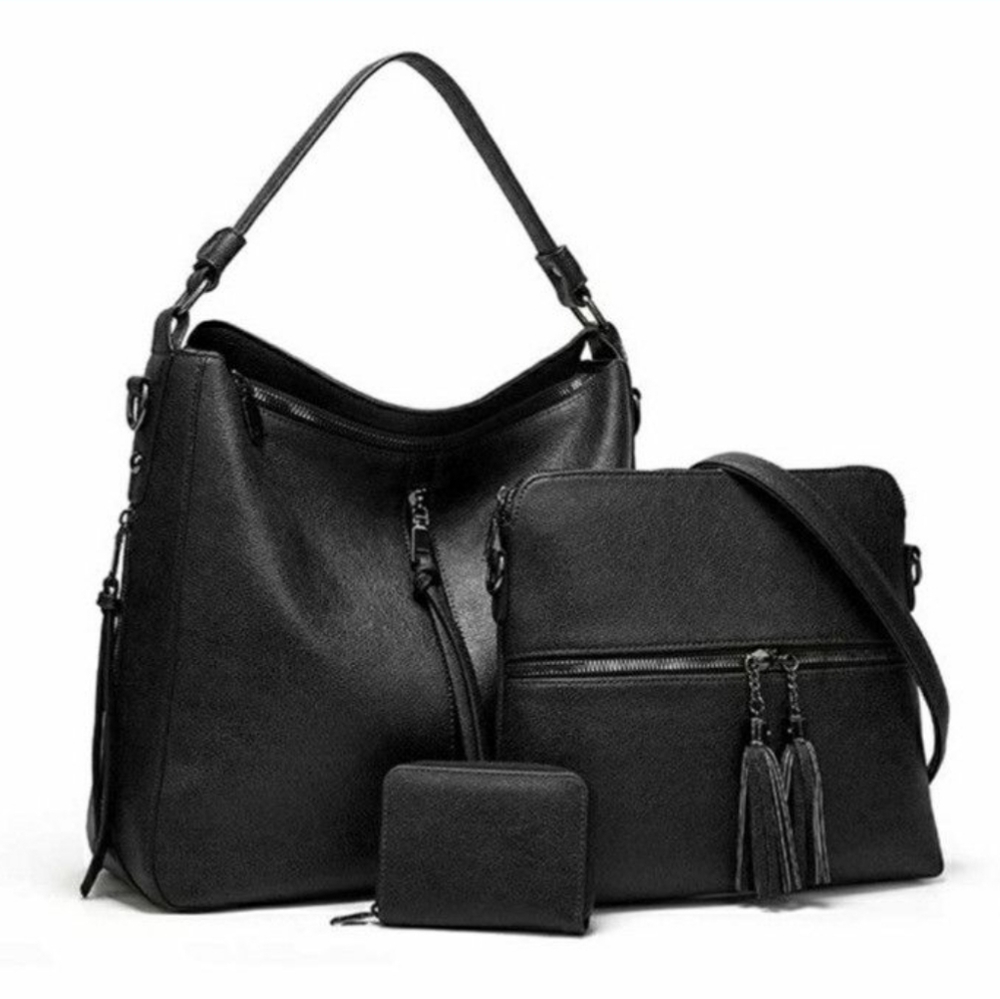 3-piece set: shoulder handbag + crossbody bag + card holder wallet
